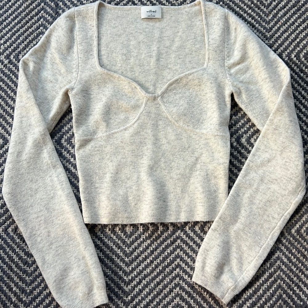 Aritzia Wilfred bustier knit top, heather oatmeal, size S